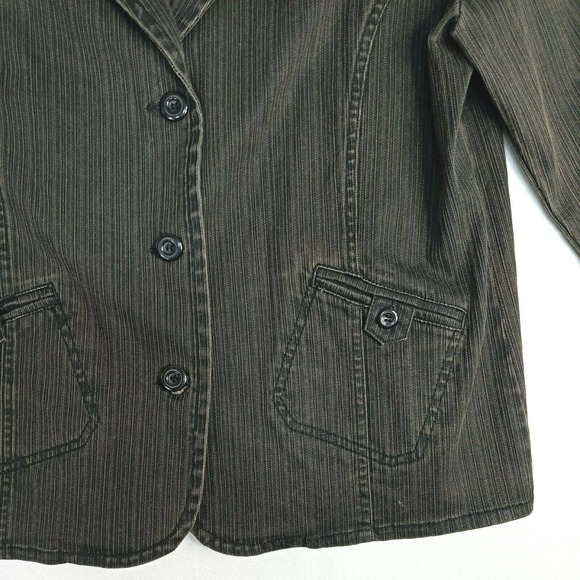 FdJ French Dressing Women's Large Brown Stretch Denim Jacket Button Up Pockets - Picture 3 of 12
